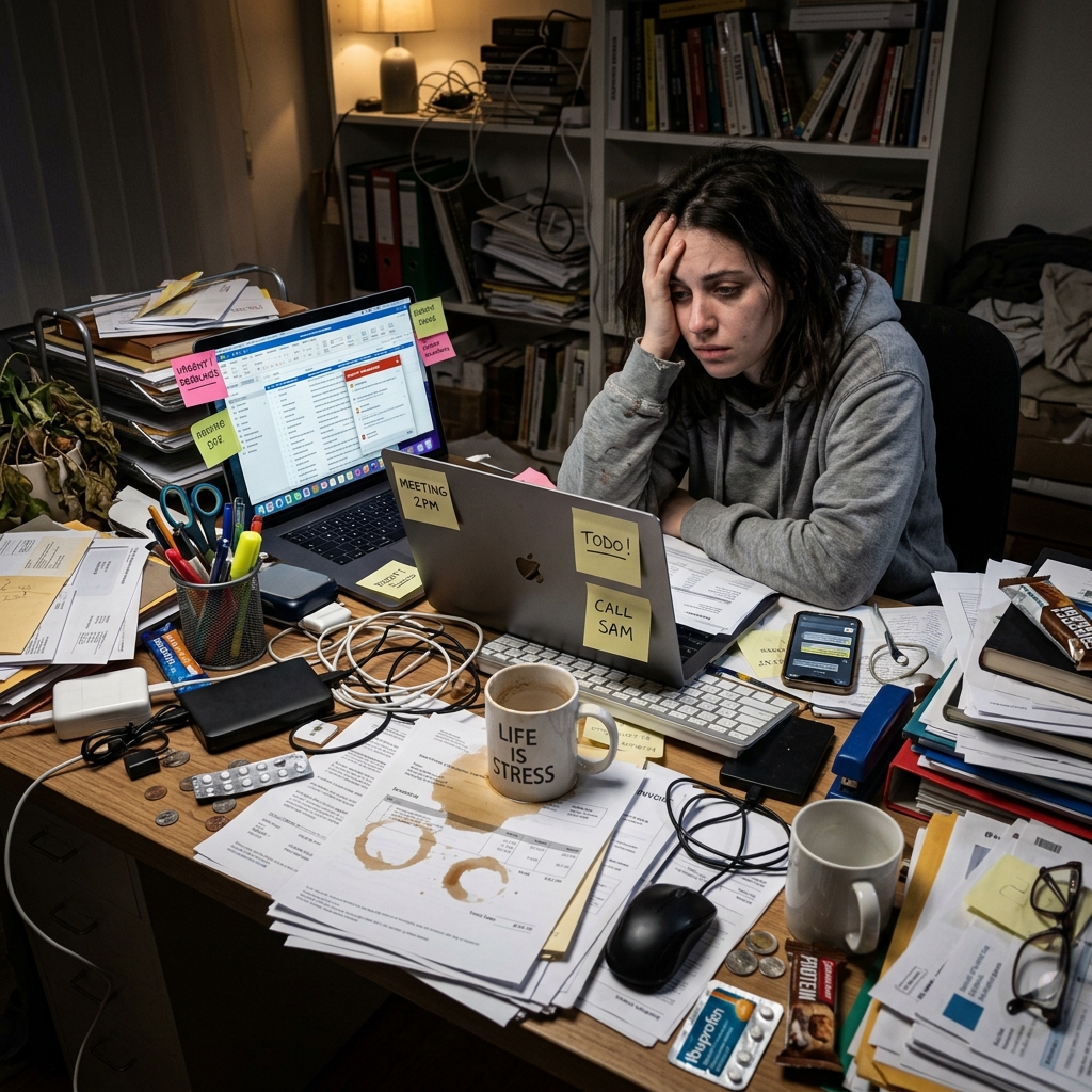 Stressful messy desk